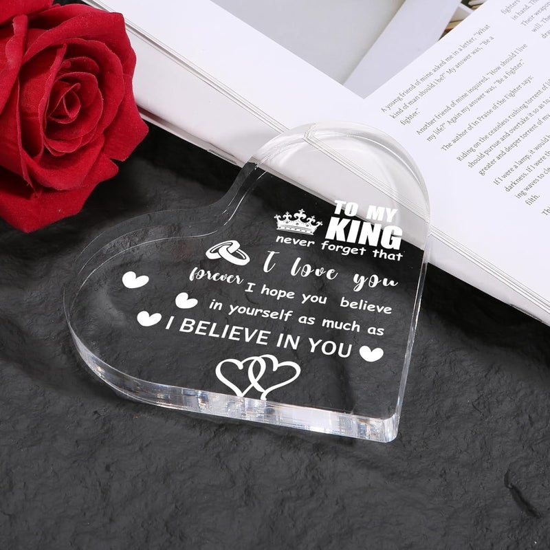Feeldeal Valentine Gifts for Him, Birthday & Anniversary Valentine’s Day Gift for Boyfriend or Husband – I Love You Heart Acrylic Plaque - Image 2
